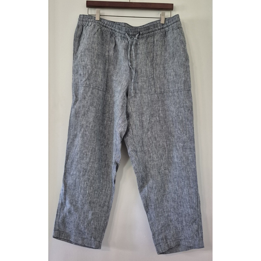 Lands' End 100% Linen Cropped Pants Women's 14 High Rise Pull-On Coastal Beachy